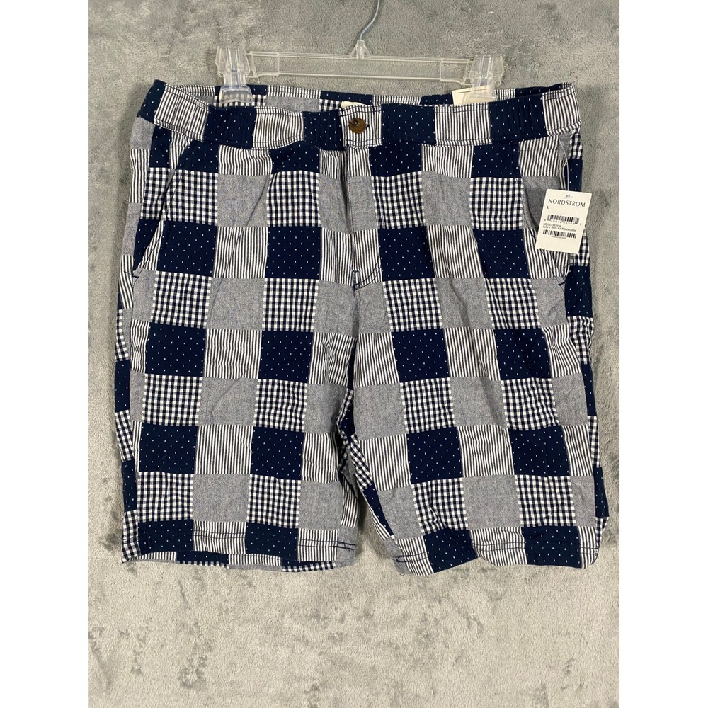 1901 Nordstrom Mens Navy Iris Madras Patchwork Cotton Bermuda Shorts Sz L Preppy